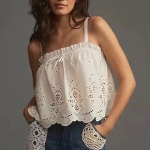 NWT Anthropologie Maeve Eyelet Babydoll Tank Ivory XL